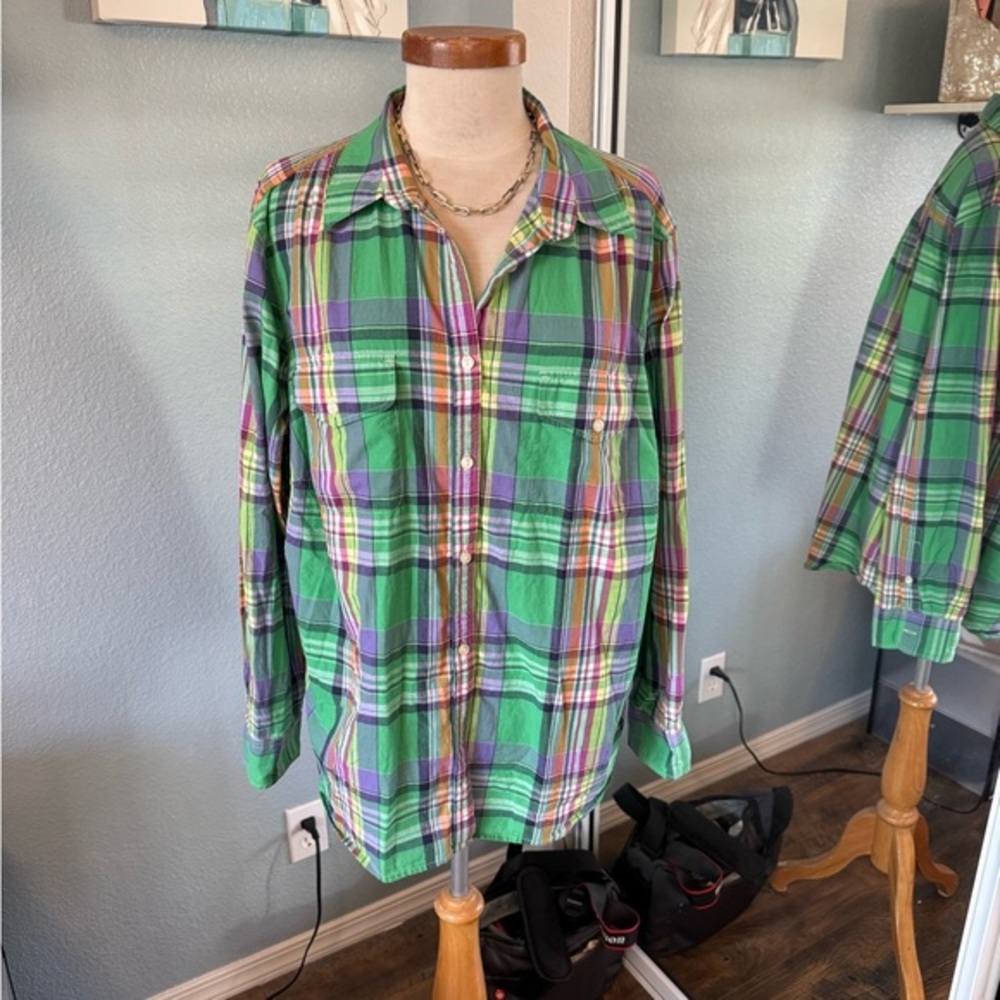 Ralph Lauren Green and Purple Casual Button Down Shirt